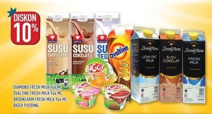 Promo Harga DIAMOND Fresh Milk/OVALTINE Fresh Milk/BROOKFARM Fresh Milk/BIGGY Dairy Pudding  - Hypermart