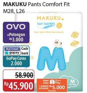 Promo Harga Makuku Comfort Fit Diapers Pants M28, L26 26 pcs - Alfamidi