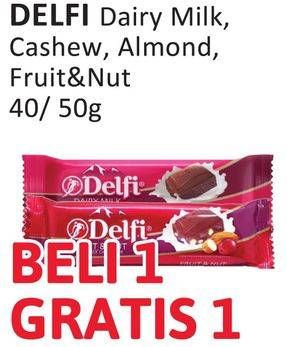 Promo Harga Delfi Chocolate Almond, Cashew, Fruit Nut 50 gr - Alfamidi