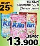Promo Harga SO KLIN Softergent Cheerful Red, Rossy Pink, Blue Cloud Fresh Breeze 770 gr - Giant