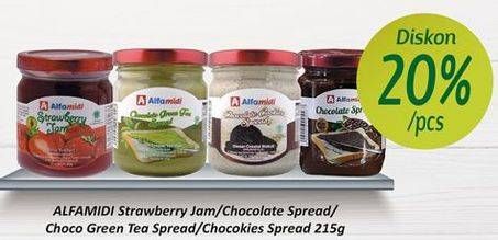 Promo Harga ALFAMIDI Selai Strawberry, Chocolate, Choco Green Tea, Chocokies 215 gr - Alfamidi