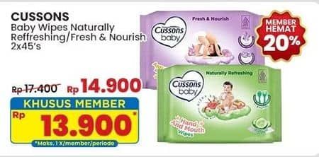 Promo Harga Cussons Baby Wipes Naturally Refreshing, Fresh Nourish 50 sheet - Indomaret