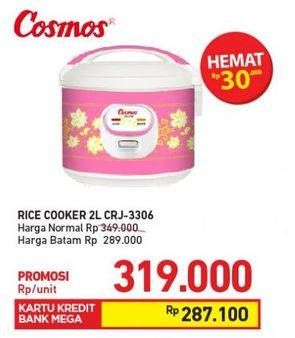 Promo Harga COSMOS CRJ 3306 Rice Cooker 2000 ml - Carrefour