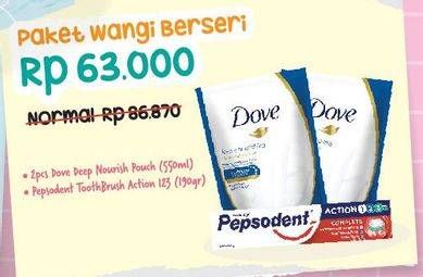 Promo Harga DOVE Body Wash + PEPSODENT Toothpaste Action 123  - Hypermart