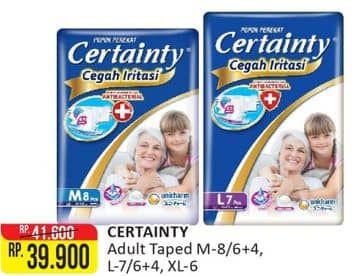 Promo Harga Certainty Adult Diapers L10, L7, M10, M8, XL6 6 pcs - Alfamart