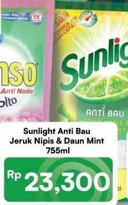 Promo Harga Sunlight Pencuci Piring Jeruk Nipis 100, Anti Bau With Daun Mint 755 ml - Carrefour