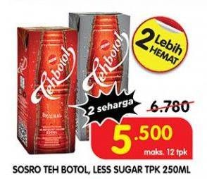 Promo Harga Sosro Teh Botol Less Sugar, Original 250 ml - Superindo