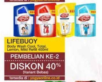 Promo Harga Lifebuoy Body Wash Cool Fresh, Total 10, Lemon Fresh, Mild Care 400 ml - Yogya