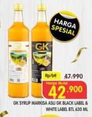 Promo Harga GK Syrup Markisa Asli White Label, Markisa Asli Black Label 630 ml - Superindo