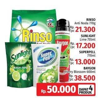 Promo Harga Rinso Anti Noda, Sunlight Pencuci Piring, Super Pell, Baygon Insektisida Spray  - LotteMart