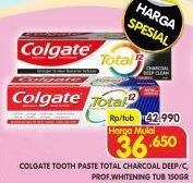 Promo Harga Colgate Toothpaste Total Charcoal Deep Clean, Professional Clean 150 gr - Superindo