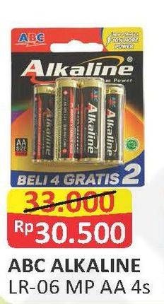 Promo Harga ABC Battery Alkaline AA LR06 4B 4 pcs - Alfamart
