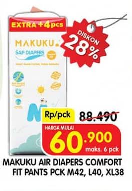 Promo Harga Makuku Comfort Fit Diapers Pants M42, L40, XL38 38 pcs - Superindo