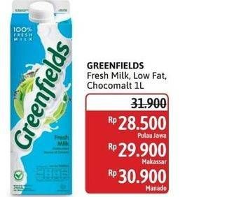 Promo Harga Greenfields Fresh Milk Low Fat, Choco Malt 1000 ml - Alfamidi