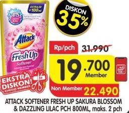 Promo Harga ATTACK Fresh Up Softener Sakura Blossom, Dazzling Lilac 800 ml - Superindo