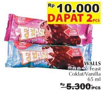 Promo Harga WALLS Feast Chocolate, Vanilla per 2 pcs 65 ml - Giant