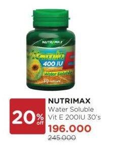 Promo Harga NUTRIMAX Vitamin E 400IU Water Soluble 30 pcs - Watsons