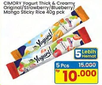 Promo Harga Cimory Yogurt Stick Blueberry, Mango Sticky Rice, Original, Strawberry 40 gr - Indomaret