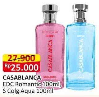 Promo Harga Casablanca Spray Cologne Glass Femme Romantic, Homme Aqua 100 ml - Alfamart