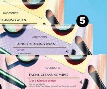 Promo Harga WATSONS Facial Cleansing Wipes 3 in 1 Micellar Water 20 pcs - Watsons