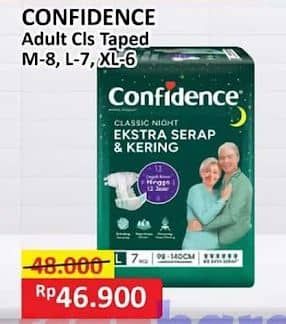 Promo Harga Confidence Adult Classic Night Ekstra Serap & Kering M8, L7, XL6 6 pcs - Alfamart