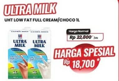 Promo Harga Ultra Milk Susu UHT Low Fat Coklat, Low Fat Full Cream 1000 ml - Carrefour