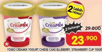 Promo Harga YOSEO Creamix Thick Yogurt Blueberry Cheese Cake, Strawberry Cheese Cake 110 gr - Superindo
