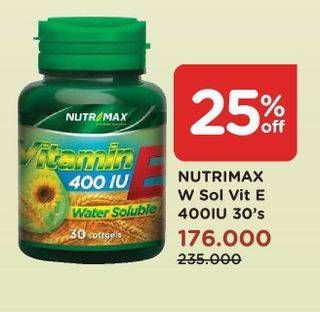 Promo Harga NUTRIMAX Vitamin E 400IU Water Soluble 30 pcs - Watsons