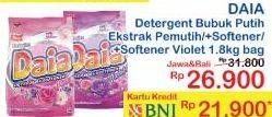 Promo Harga DAIA Deterjen Bubuk Putih, + Softener Pink, + Softener Violet 1800 gr - Indomaret