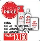 Promo Harga Lifebuoy Hand Sanitizer Total 10 Spray 18 Ml, Hand Sanitizer Total 10 Spray 100ml, hand sanitizer total 10 190 ml  - Hypermart