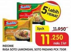 Promo Harga INDOMIE Mi Kuah Soto Lamongan, Soto Padang per 5 pcs 75 gr - Superindo