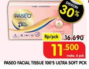 Promo Harga Paseo Facial Tissue Ultra Soft 100 sheet - Superindo