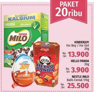 Promo Harga Paket 20rb (Kinder Joy + Hello Panda + Nestle Milo Balls Cereal)  - LotteMart