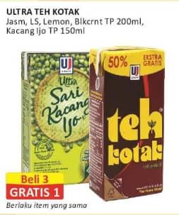 Promo Harga Ultra Teh Kotak Jasmine, Less Sugar, Lemon, Blackcurrant 200 ml - Alfamart