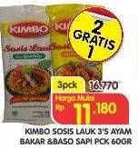 Promo Harga KIMBO Sosis Lauk Ayam Rasa Ayam Bakar, Sapi Rasa Baso Sapi per 3 pcs 60 gr - Superindo
