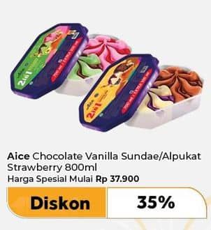 Promo Harga Aice Sundae Vanilla Chocolate, Alpukat Strawberry 800 ml - Carrefour