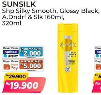 Promo Harga Sunsilk Shampoo Silky Smooth, Glossy Black, Anti Dandruff Silky 160 ml - Alfamart