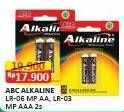 Promo Harga ABC Battery Alkaline LR6/AA, LR03/AAA 2 pcs - Alfamart