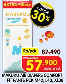 Promo Harga Makuku Comfort Fit Diapers Pants M42+4, L40+4 44 pcs - Superindo