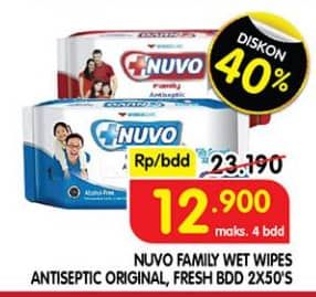 Promo Harga Nuvo Wet Wipes Antiseptic Fresh, Original 50 sheet - Superindo