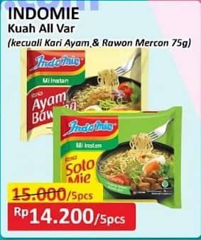 Promo Harga Indomie Mi Kuah Kecuali Kari Ayam, Kecuali Rawon Pedas Mercon 72 gr - Alfamart