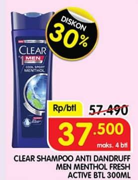 Promo Harga Clear Men Shampoo Anti Dandruff Cool Sport Menthol 320 ml - Superindo