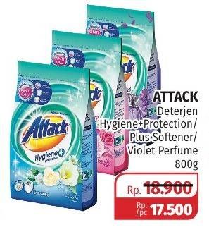 Promo Harga ATTACK Detergent Powder Hygiene Plus Protection, Softener, Violet Perfume 800 gr - Lotte Grosir