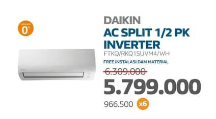 Promo Harga Daikin AC Split 1/2 PK Inverter FTKQ/RKQ15UVM4/WH  - Electronic City