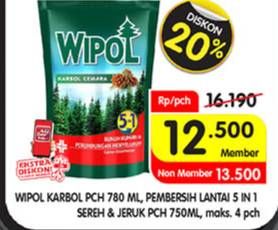 Promo Harga WIPOL Karbol Wangi Cemara, Sereh Jeruk 750 ml - Superindo