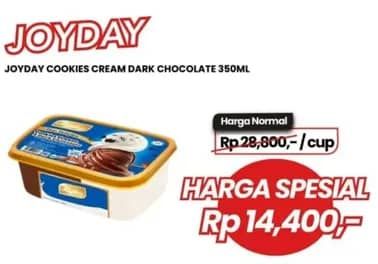 Promo Harga Joyday Ice Cream Cookies Cream Dark Choco 350 ml - Carrefour