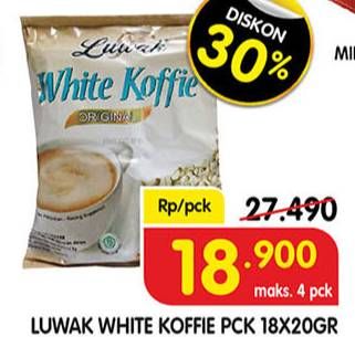 Promo Harga Luwak White Koffie Original per 18 sachet 20 gr - Superindo
