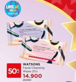 Promo Harga WATSONS Facial Cleansing Wipes 3 in 1 Micellar Water 20 pcs - Watsons