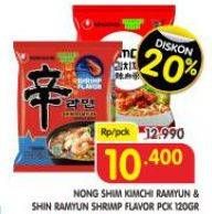 Promo Harga Nongshim Noodle Kimchi Ramyun, Shin Ramyun Shrimp Flavor 120 gr - Superindo