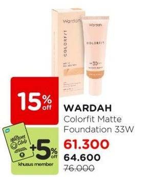 Promo Harga Wardah Colorfit Matte Foundation 33W Olive Beige  - Watsons